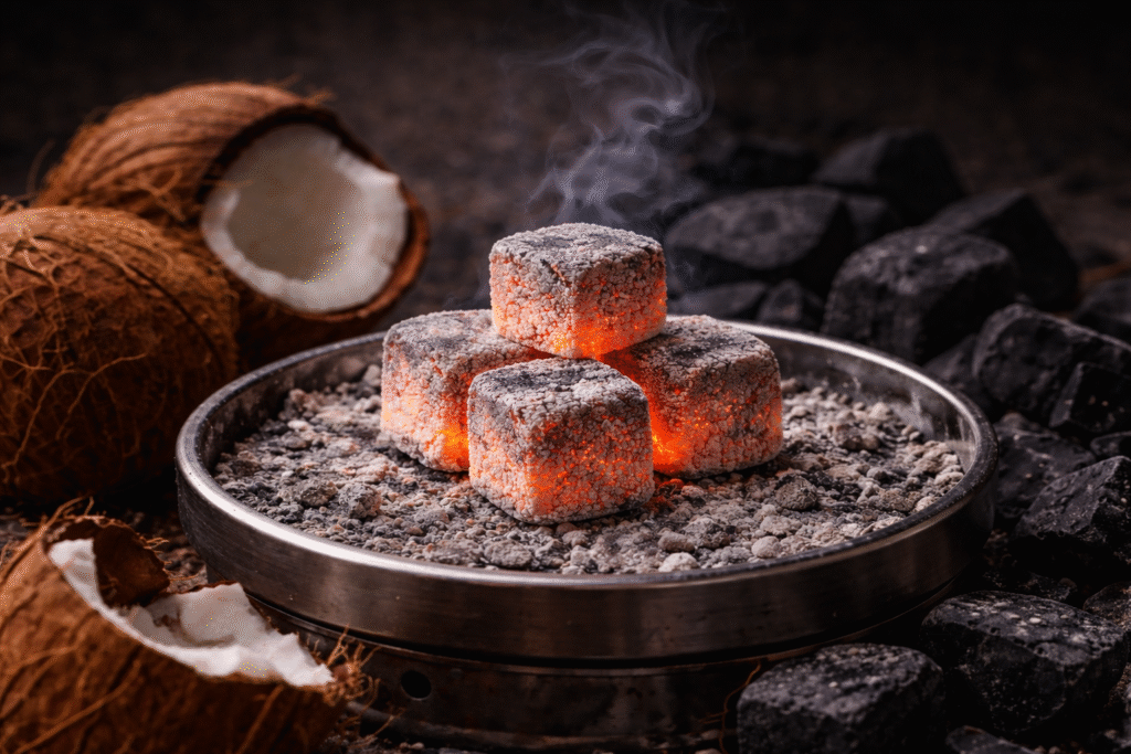 Coconut charcoal briquettes for shisha with white ash