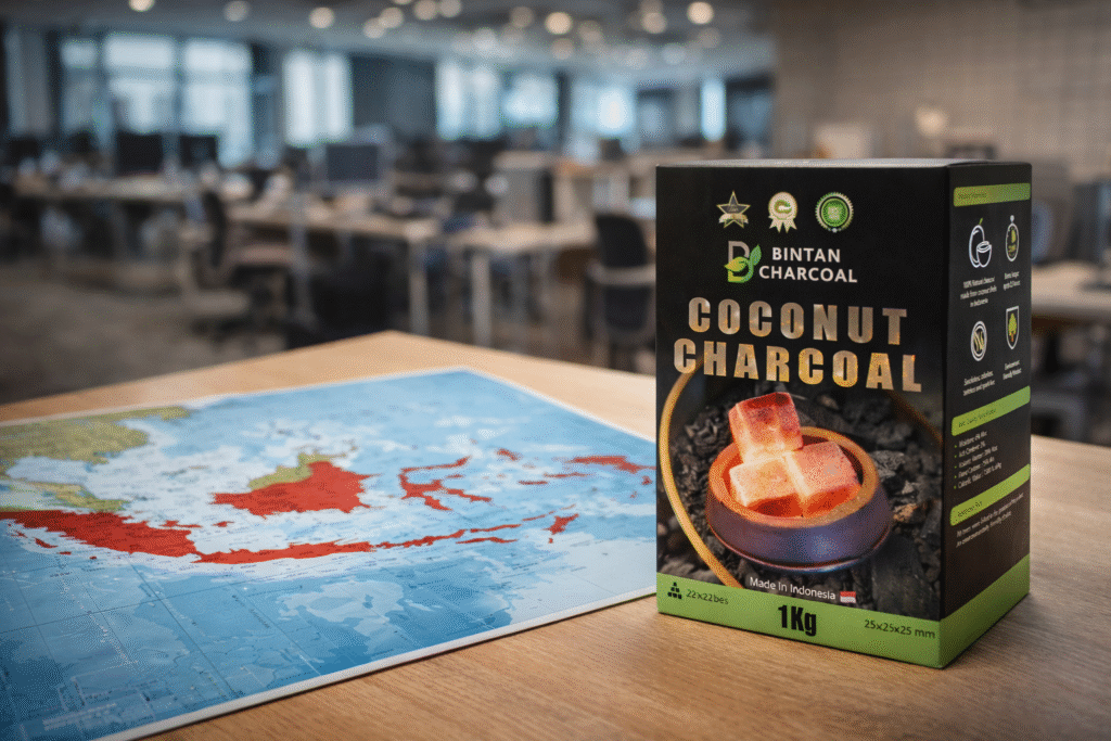 Indonesia coconut charcoal briquettes produced by Bintan Charcoal for the global shisha market