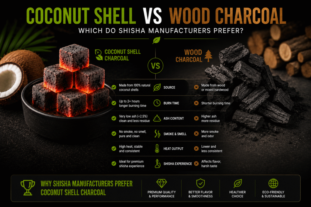 Coconut Shell vs Wood Charcoal: Which Do Shisha Manufacturers Prefer?