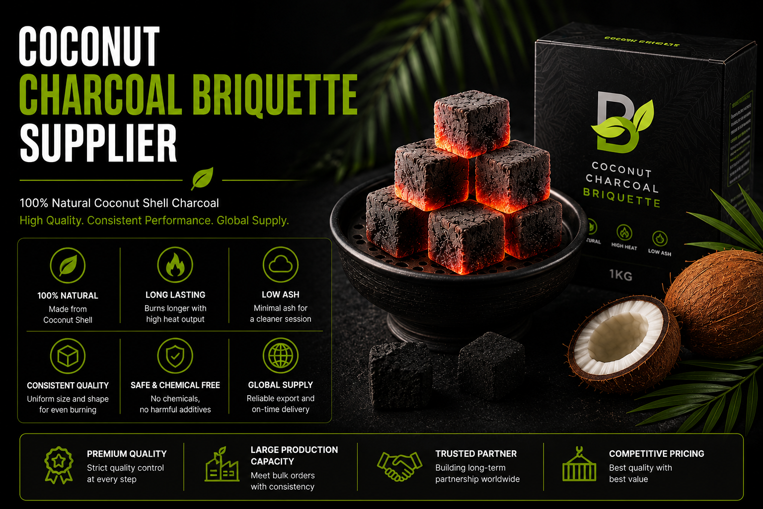 Coconut Charcoal Briquette Supplier | Premium Indonesia Exporter