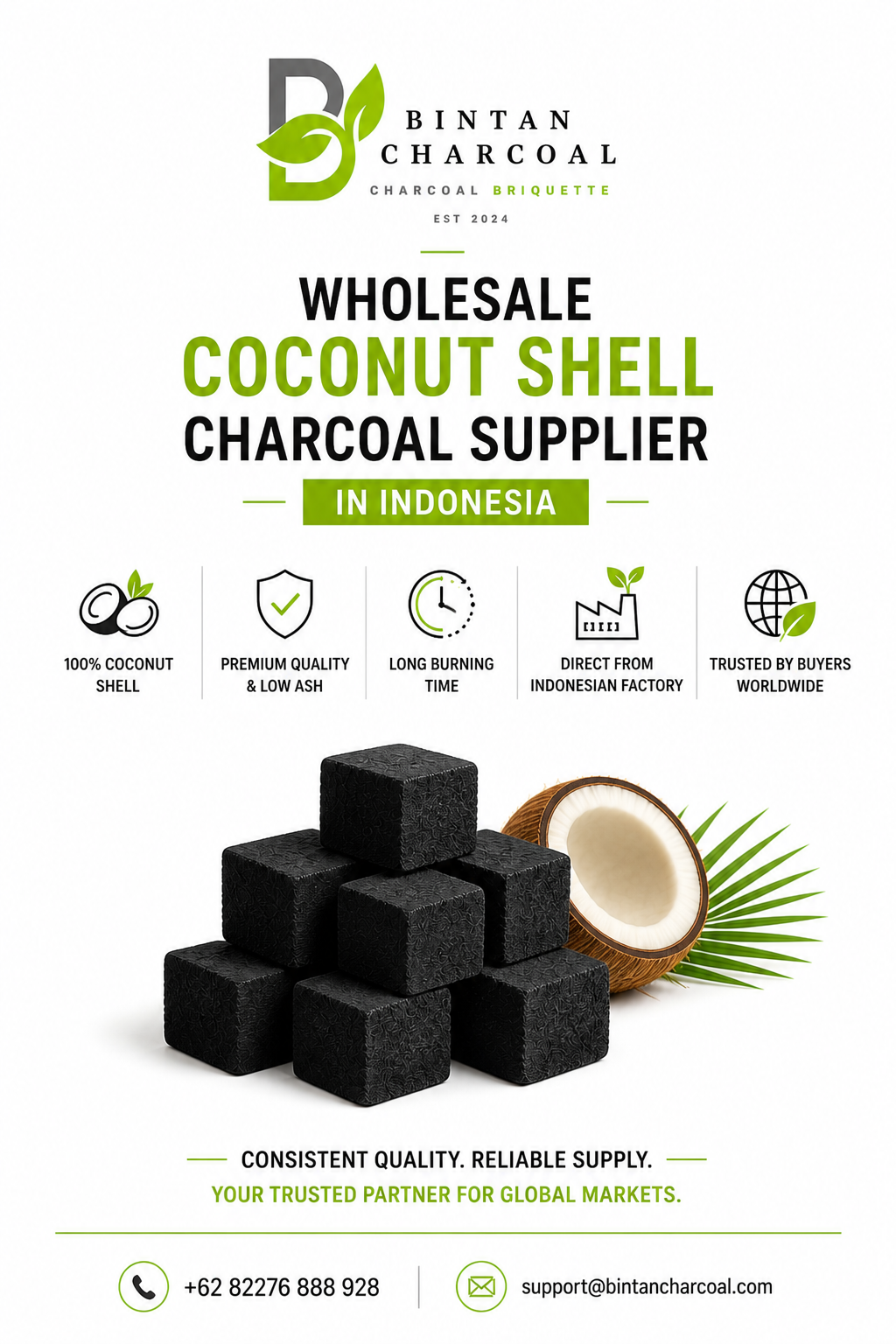 Wholesale Coconut Shell Charcoal Supplier in Indonesia